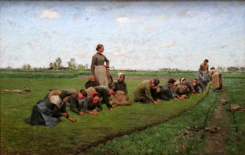 désherbage manuel du lin ; Tableau Emile Claus